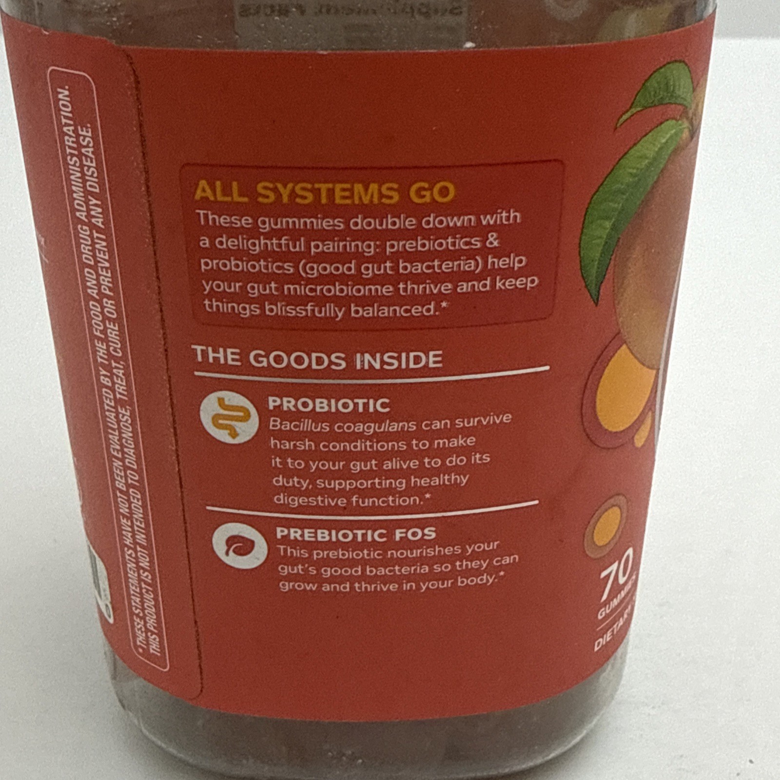 OLLY Adult Probiotic + Prebiotic Digestive Support Gummy Peach 70 Ct EXP 07/2027