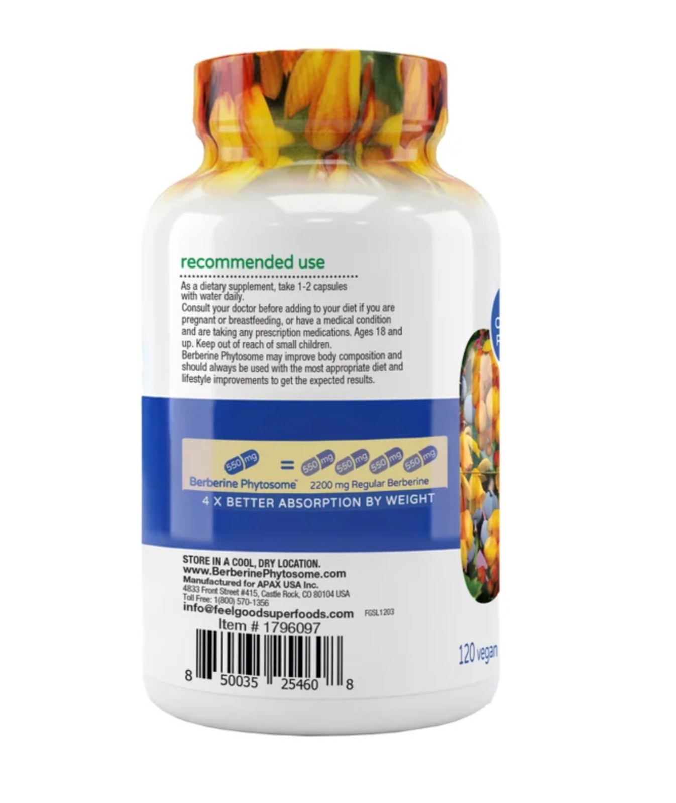 Feel Good Superfoods Berberine Phytosome 550mg 120 Count Exp: 01/28 FRESH !