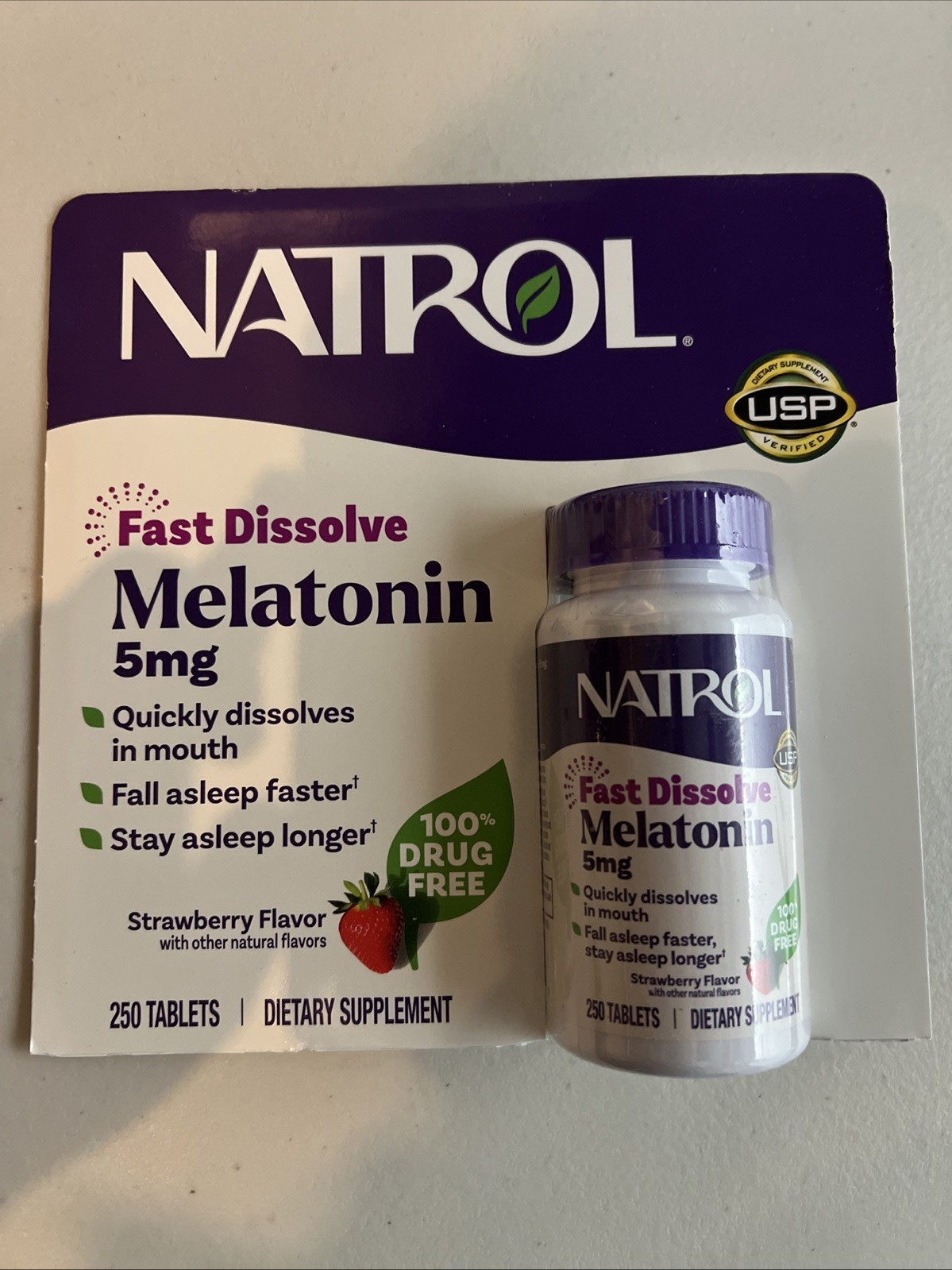 New Natrol Melatonin 5 Mg Fast Dissolve 250 Tabs Strawberry Flavor ~ EXP 02/2028