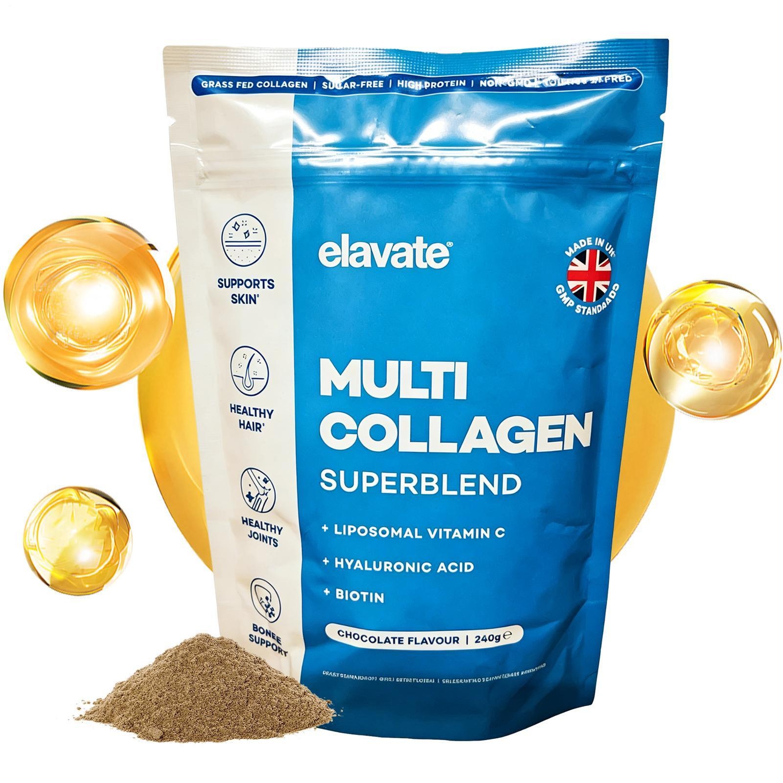 Elavate Multi Collagen Superblend Chocolate Flavor 240g Support Skin Hair Joints