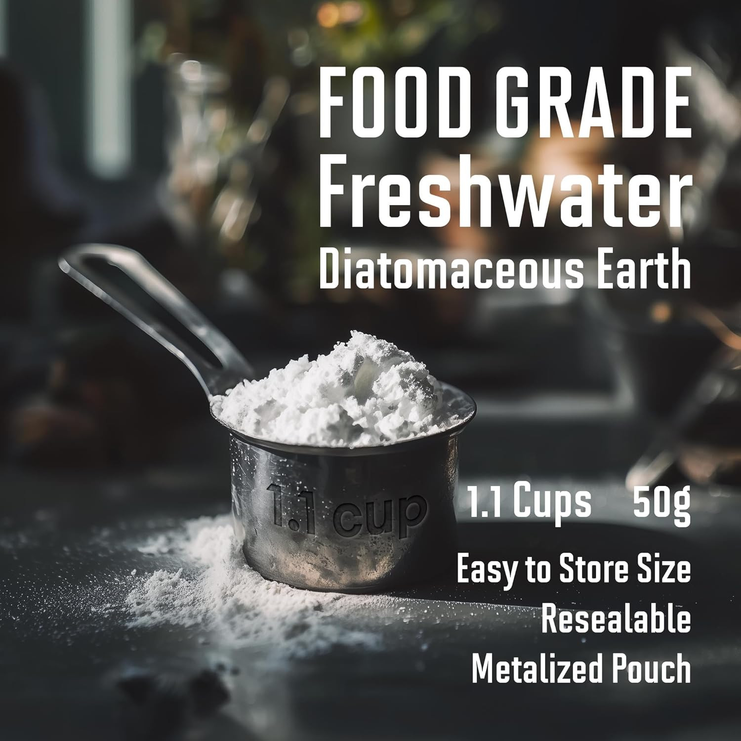 Food Grade Diatomaceous Earth Powder – 2.4 Oz | Ultra Fine Freshwater DE | Natur