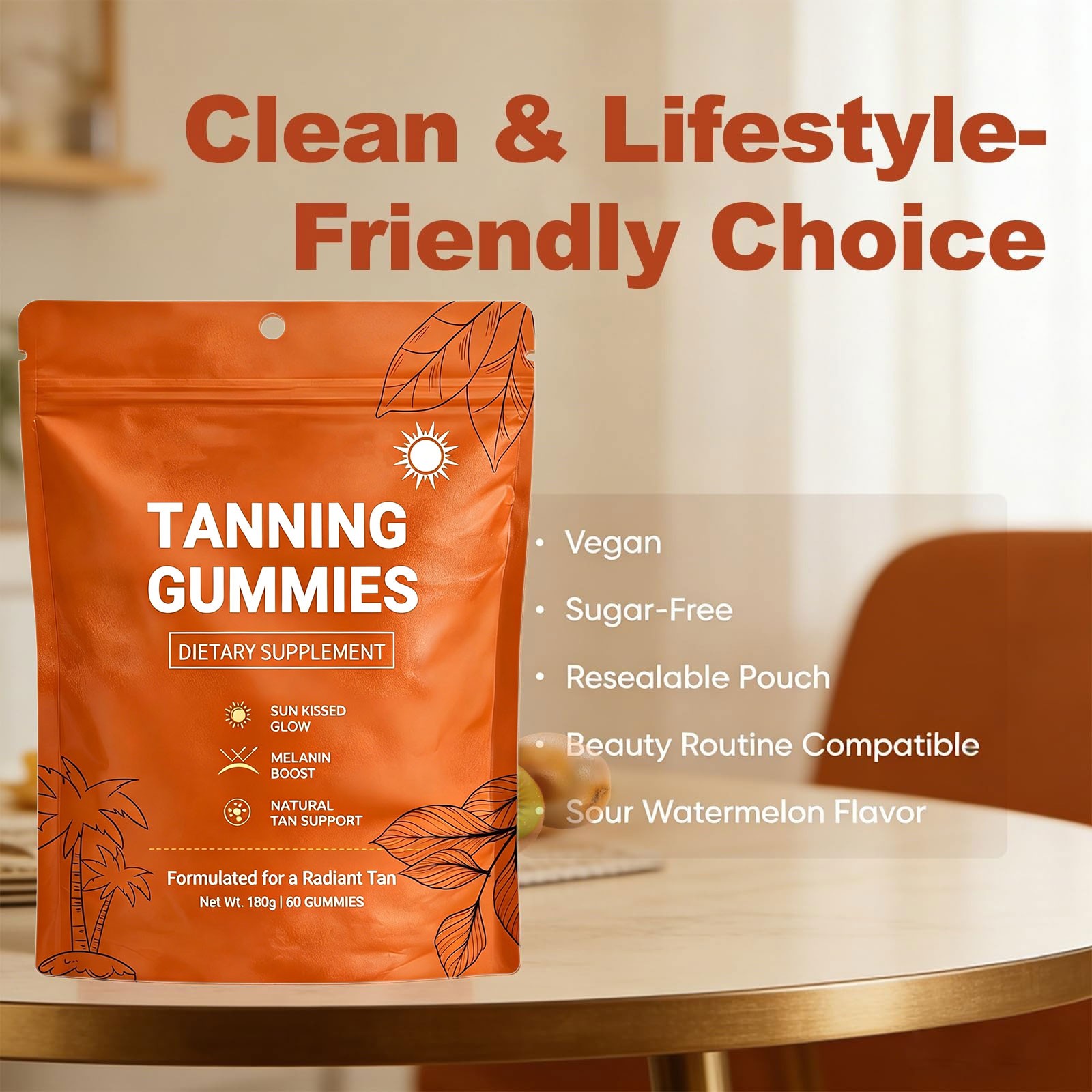 60pcs/bag Natural Daily Tanning Gummies Sunless Tan & Skin Glow Supplement