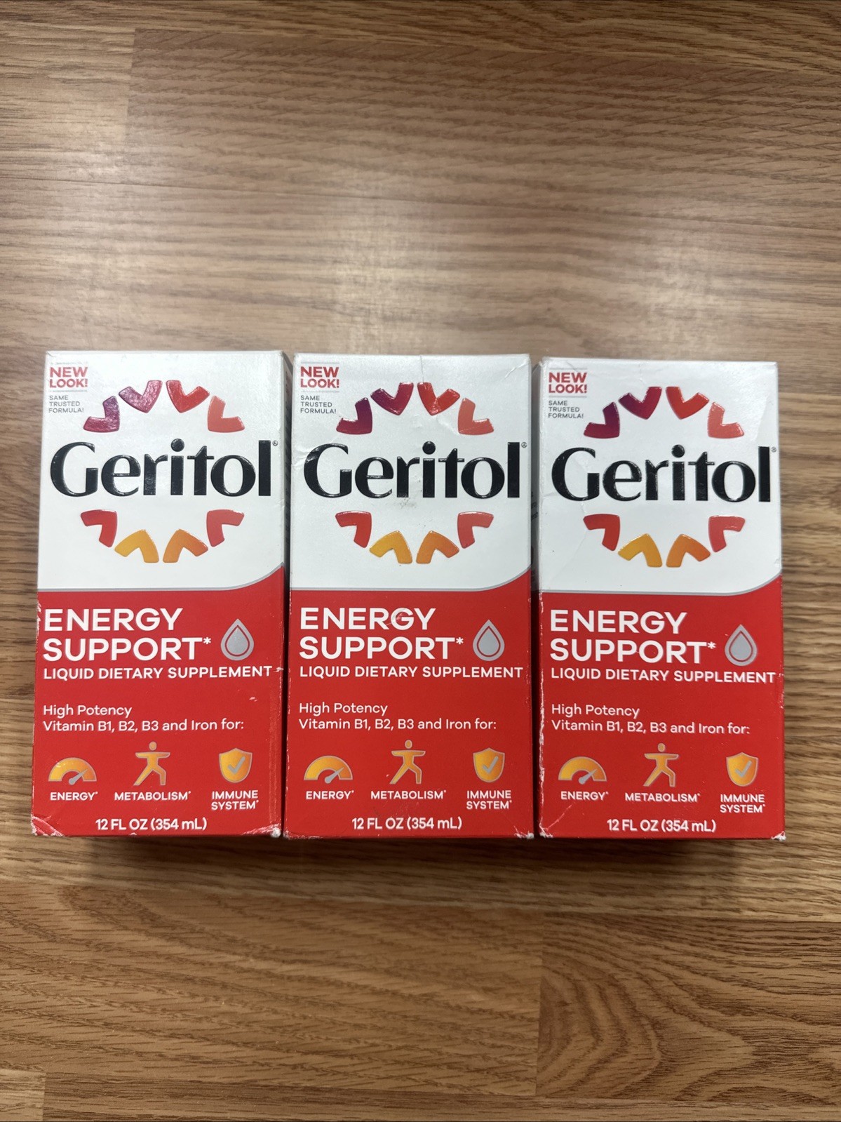 3 X Geritol Energy Support B-Vitamins & Iron Supplement Liquid 12 OZ 5/27