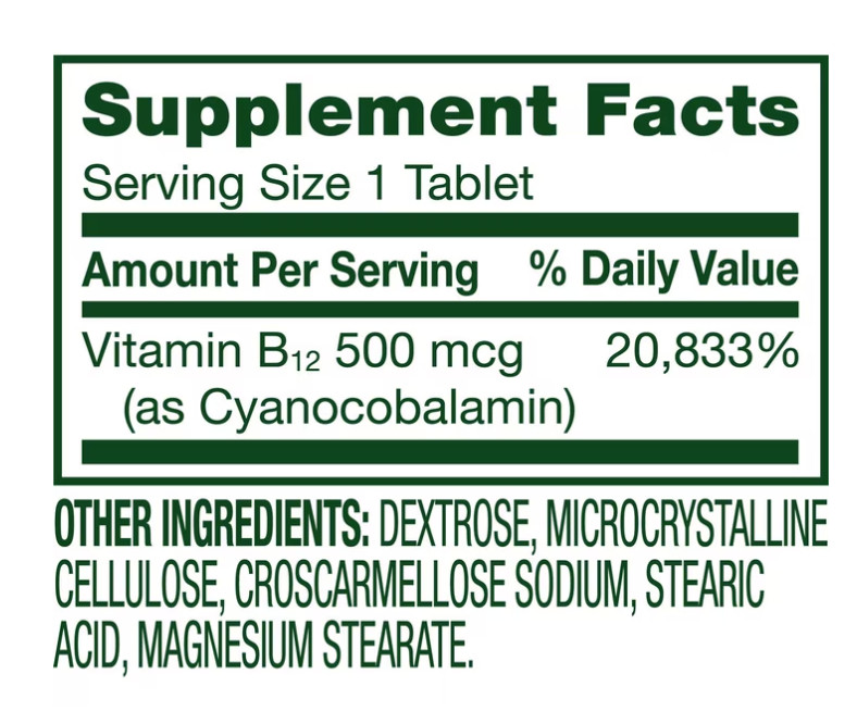 Spring Valley Vitamin B12 Tablets, 500 mcg, 100 Count Free Shipping