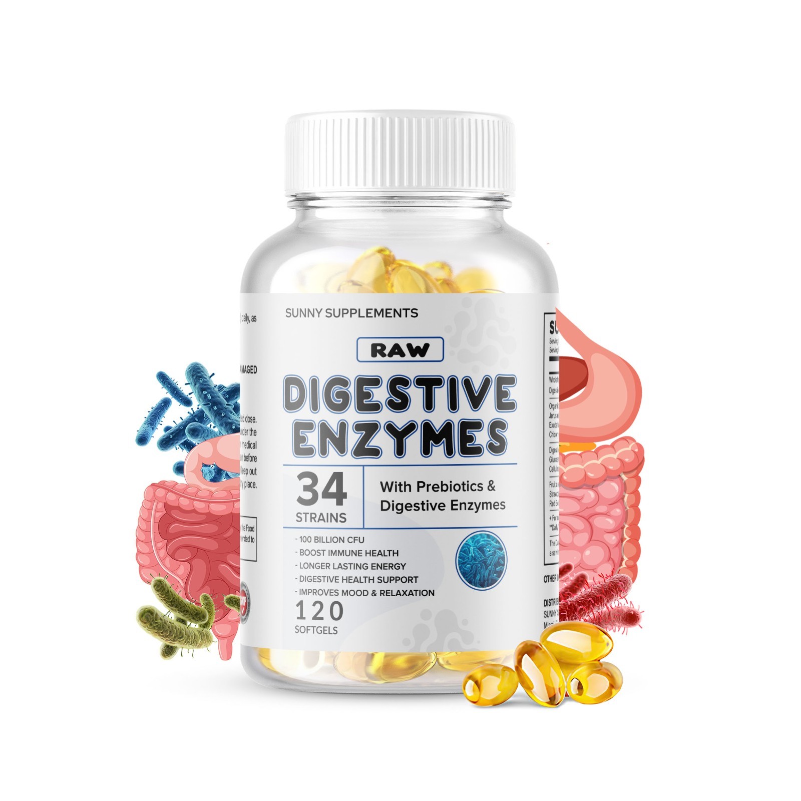 3 x Digestive Enzymes Prebiotic & Probiotics Gas Constipation & Bloating Relief