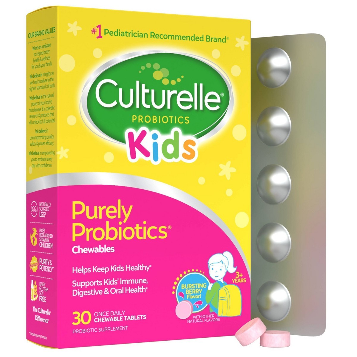 Culturelle Kids Daily Probiotic Chewable Tablets – Berry – 30ct