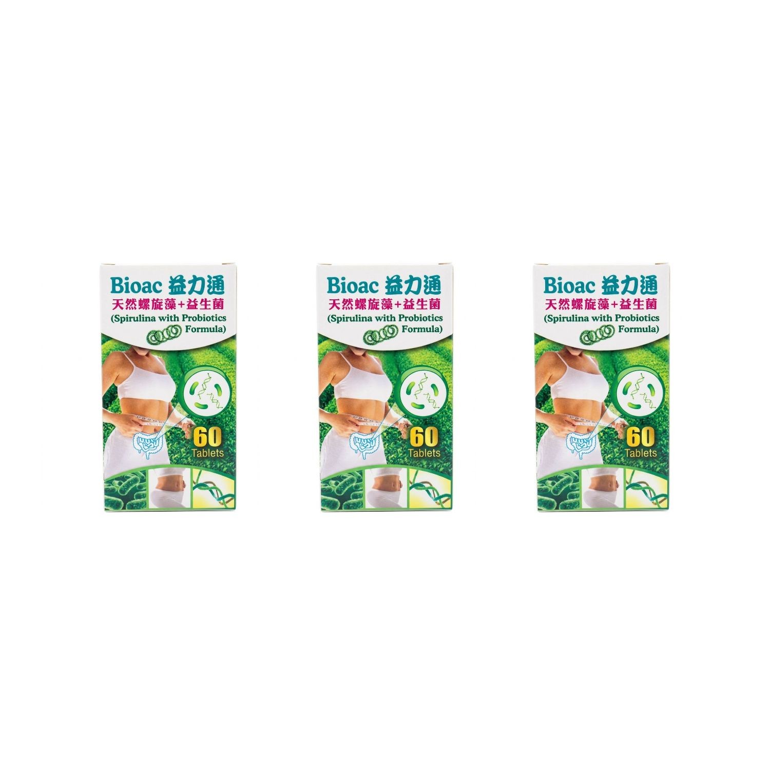 Bioac Spirulina with Probiotics 60 Tablets Made in USA Natural Detox Support Gut