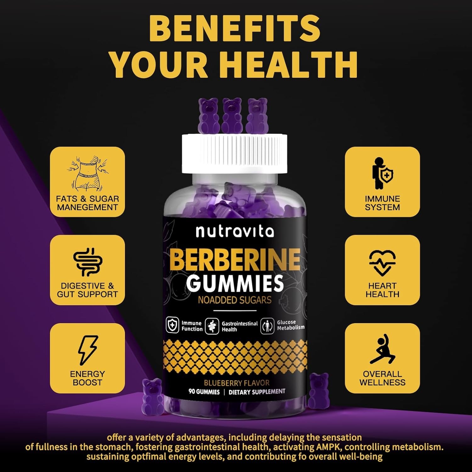 Berberine Gummies with Ceylon Cinnamon 1500mg High Potency Berberine HCL Supp…