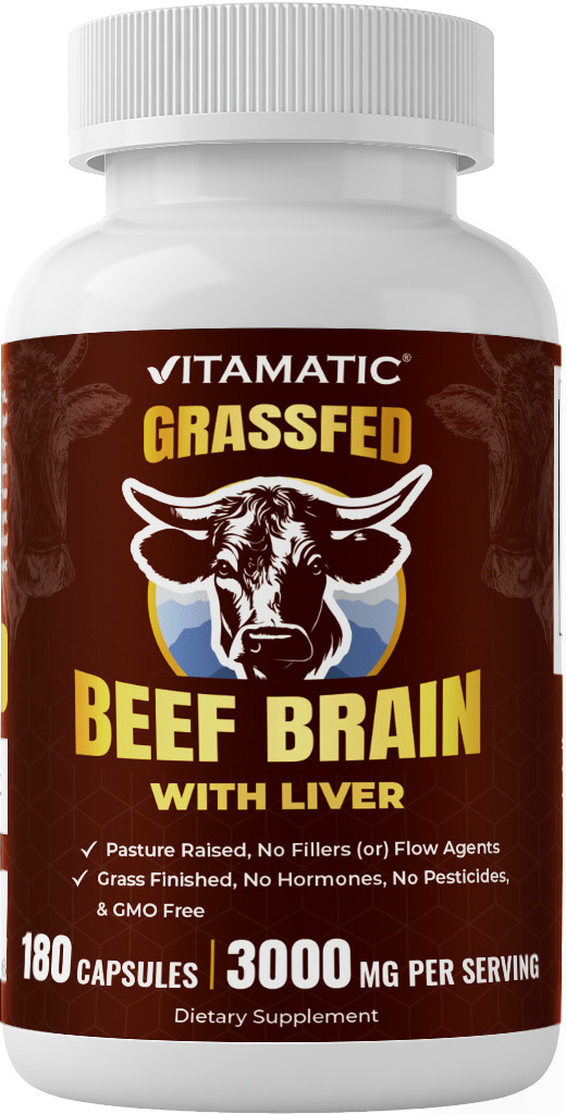 Vitamatic Grass Fed Beef Brain with Liver – 180 Capsules