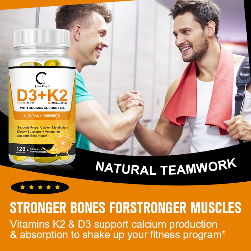 Vitamin D3 K2 5000 IU Supplement – MK-7 for Calcium Absorption & Immunity 120ct