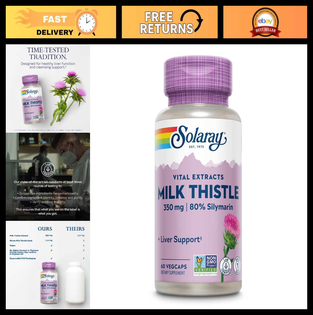 Milk Thistle Seed Extract 350mg – 80% Silymarin, Vegan Liver Support, 60 VegCaps
