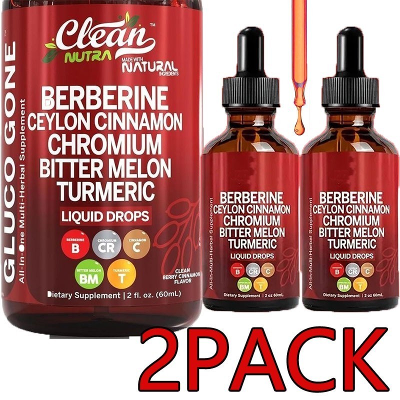 2 Bottles Clean Nutra Berberine with Ceylon Cinnamon Supplement Liquid Drops US