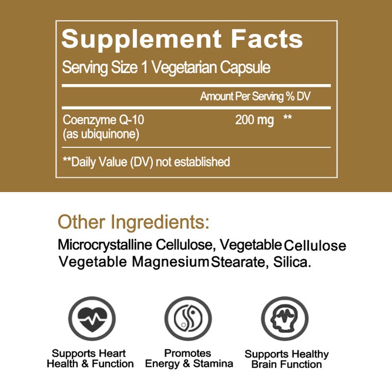 CoQ10 – Co Enzyme Pure Ubiquinone CQ10 Of Coenzyme Q10 200mg, 2 x 120 Capsules