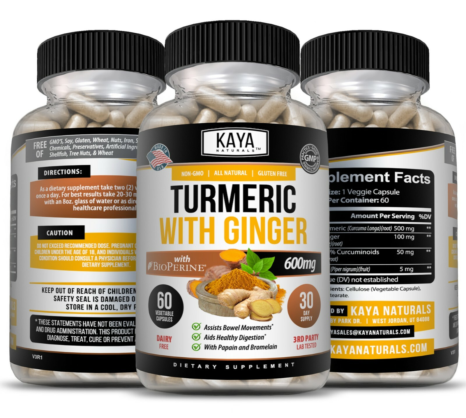 (2 Pack) Turmeric Curcumin with Ginger + Black Pepper, Joint Pain Maxx Strength