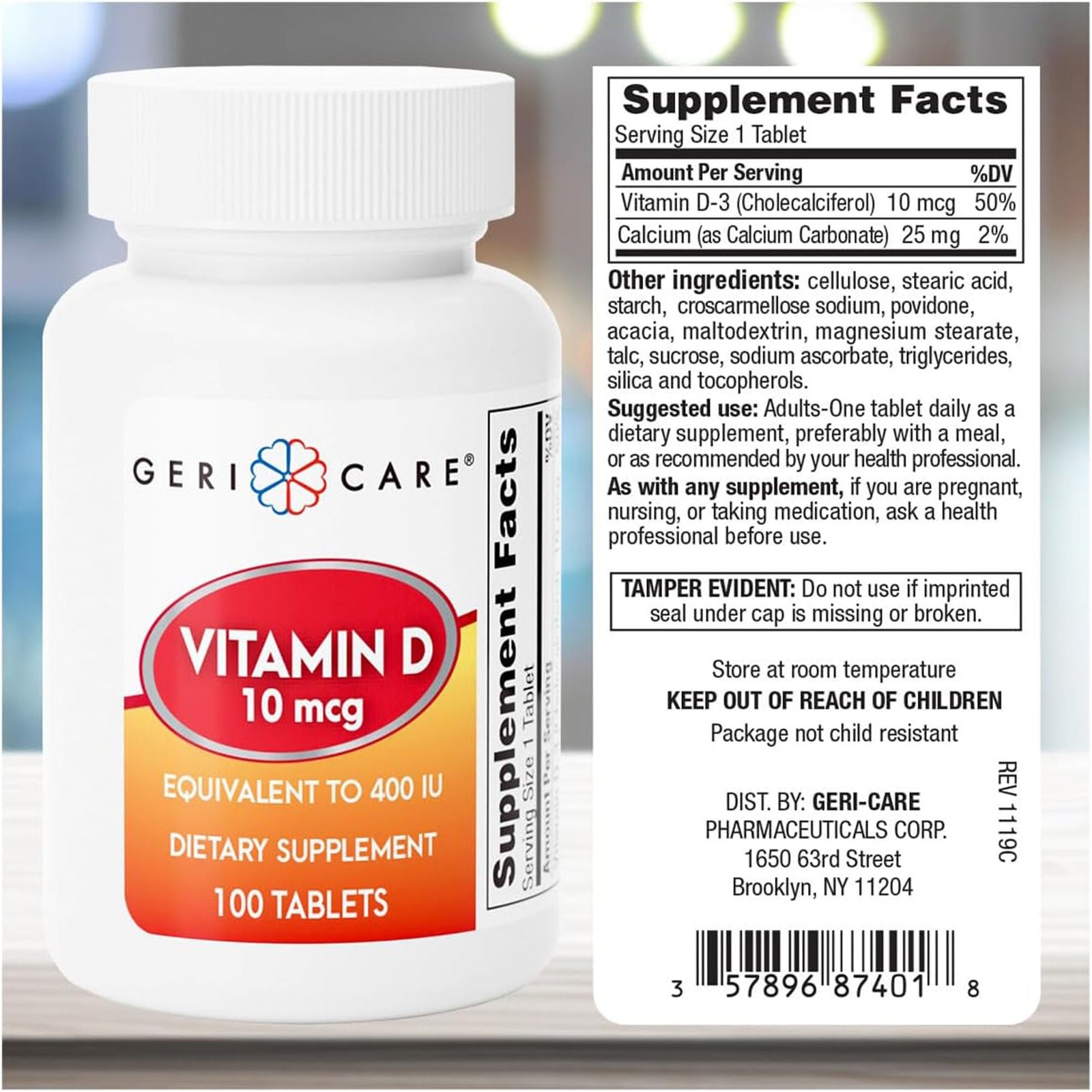 Geri-Care Vitamin D Tablet 400 IU 874-01-GCP 1 Bottle 100 per Bottle