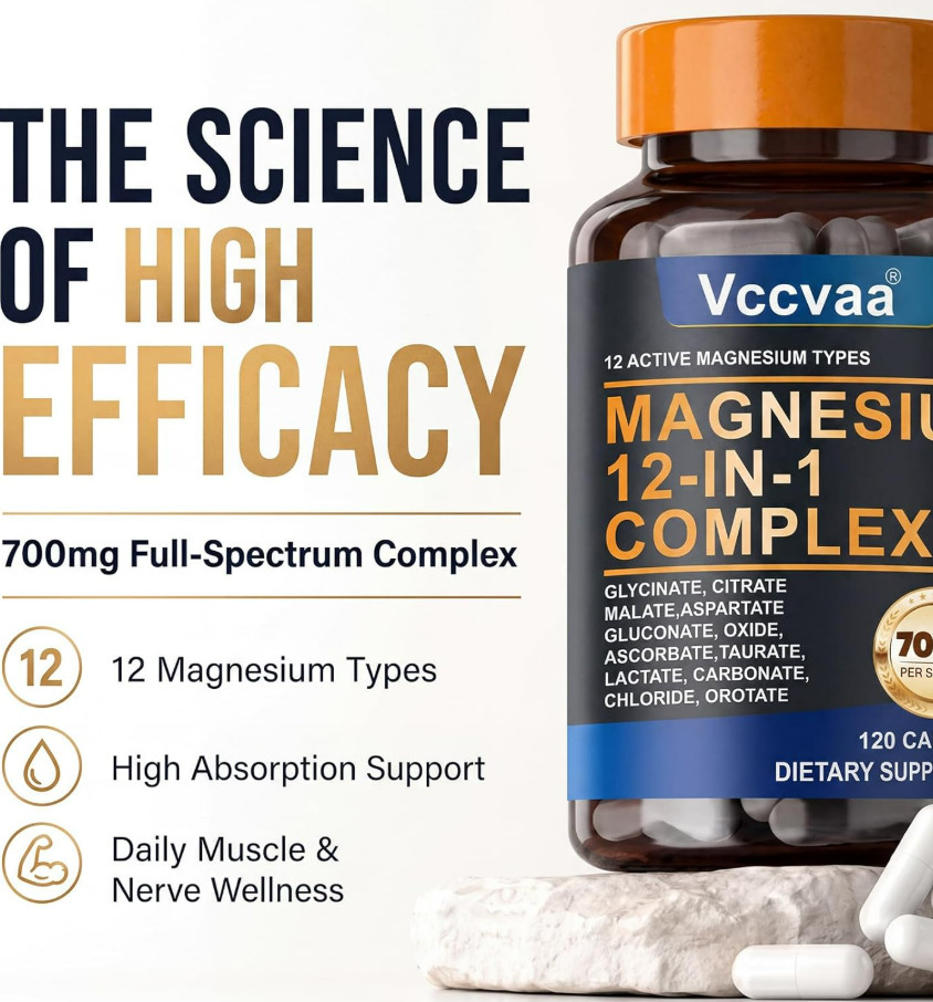 Magnesium 12-in-1 Complex 700mg Glycinate Citrate Taurate 120 Capsules Vegan