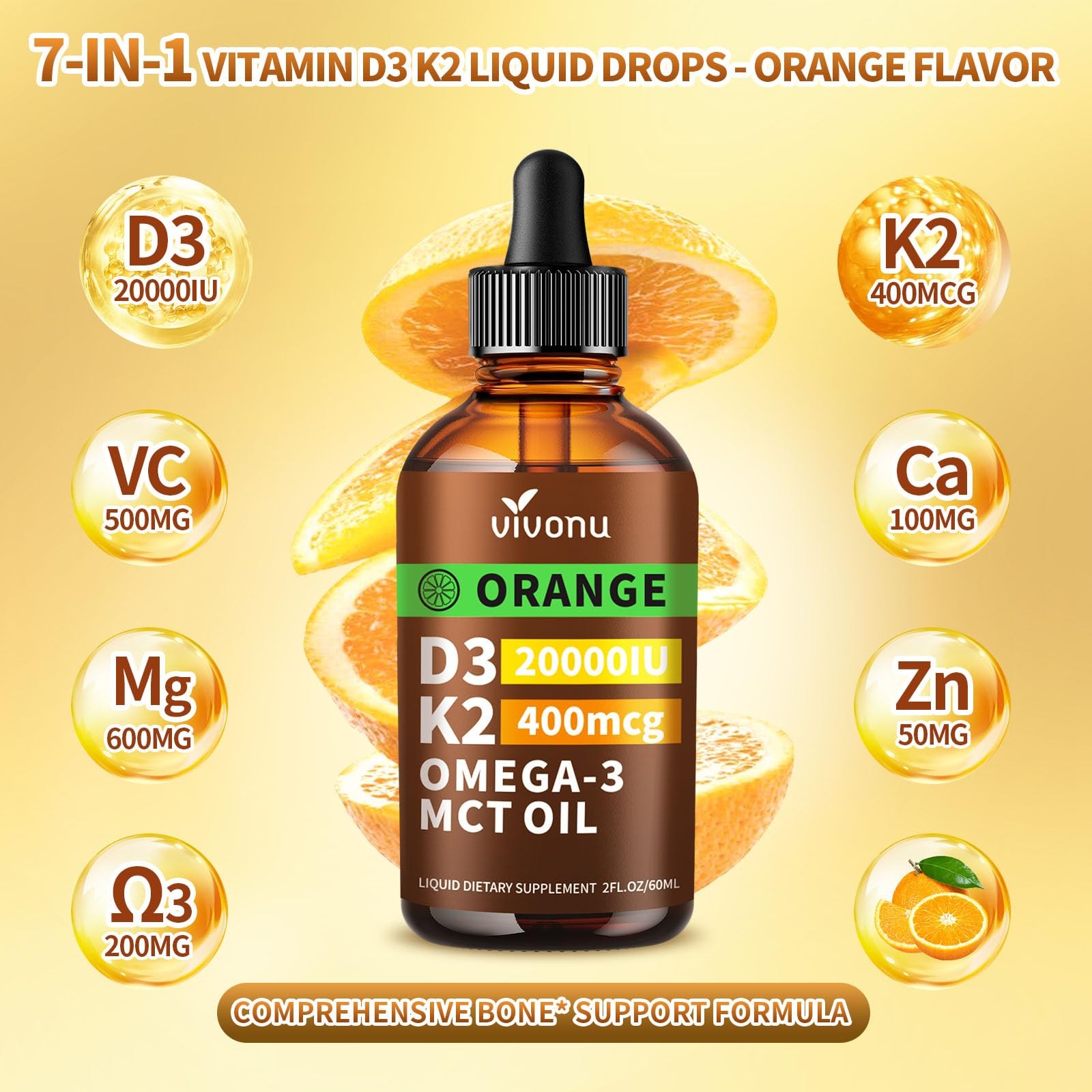 Vitamin D3 K2 Drops, 20000 IU & 2 Fl Oz (Pack of 1), 2 1)