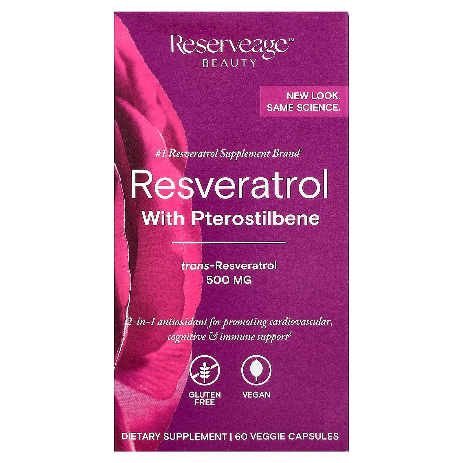 2 X Reserveage Beauty, Resveratrol with Pterostilbene, 60 Veggie Capsules