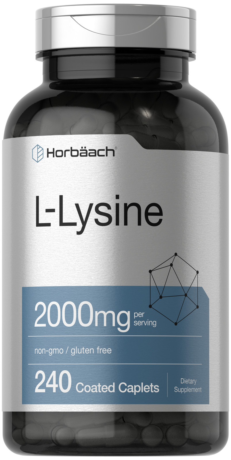 L-Lysine 2000mg | 240 Caplets | Vegetarian, Non-GMO, Gluten Free | by Horbaach