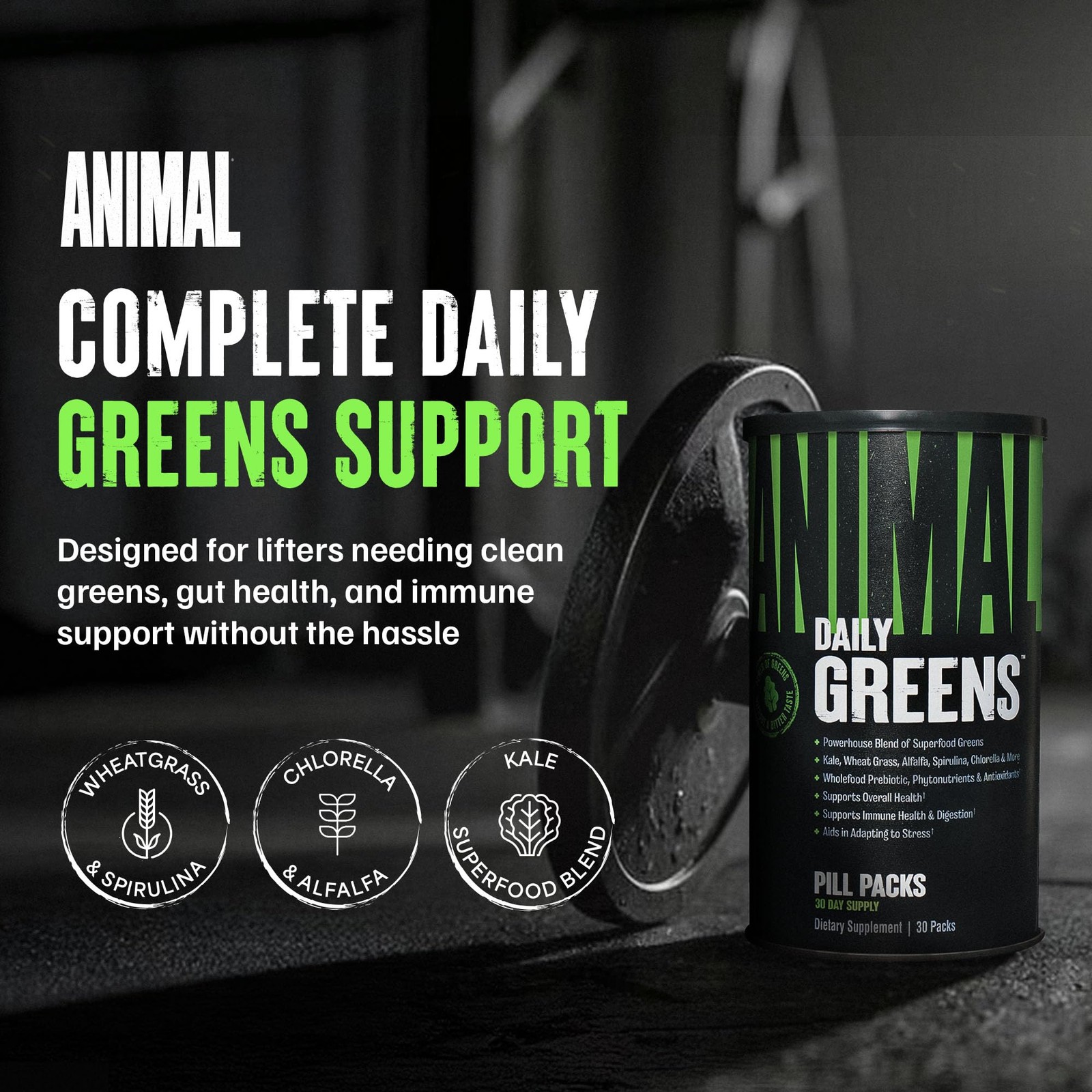 Animal Daily Greens Pill Packs – Kale, Wheat 30 Count (Pack of 1), Green