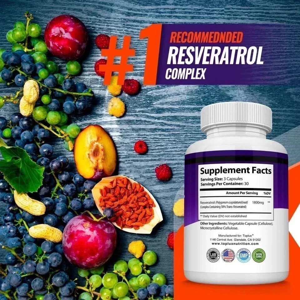 Resveratrol Supplement 1800 mg Antioxidant Complex – Highly Potent Natural