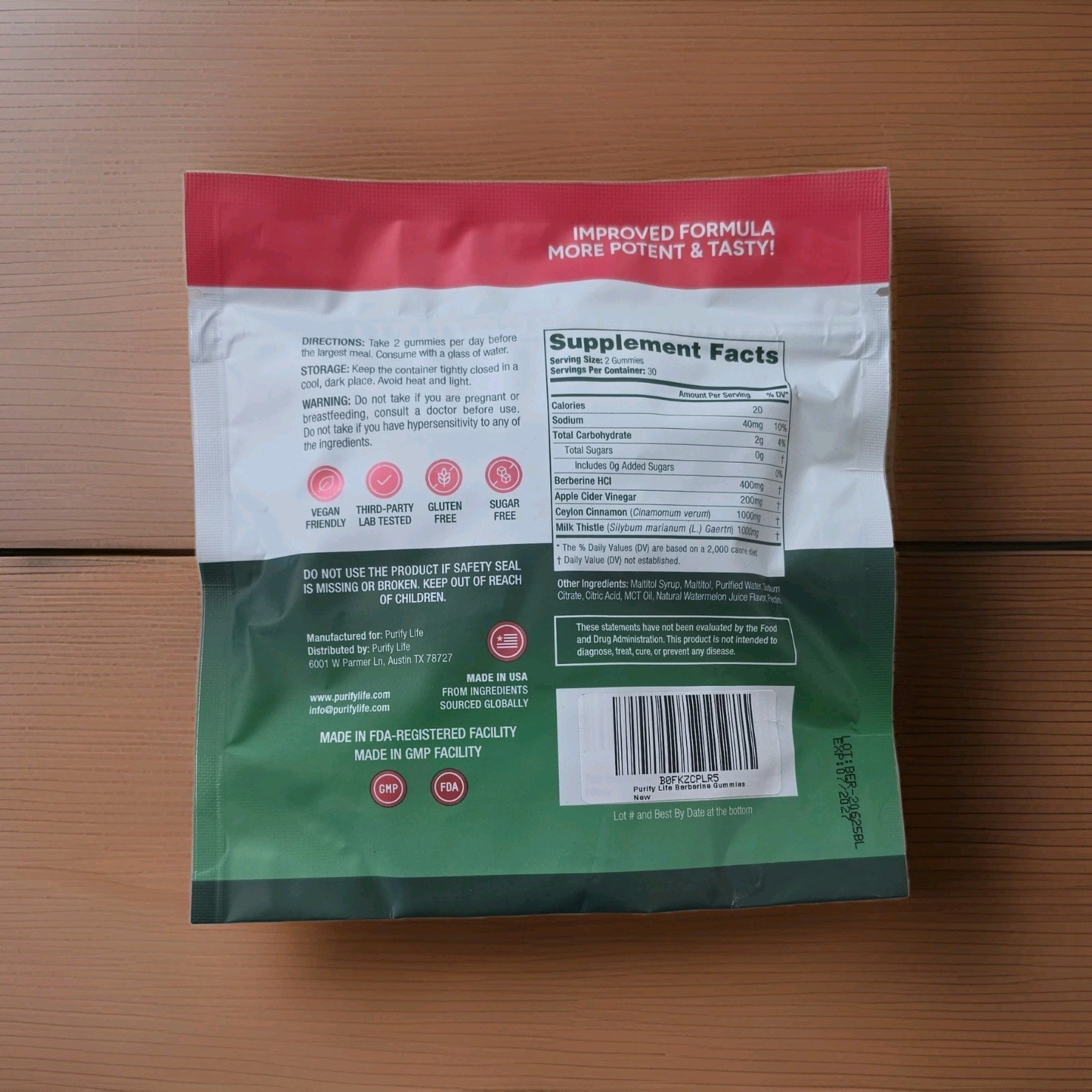Berberine Gummies 60ct 400mg/2 Vegan Sugar-Free Watermelon Weight Loss