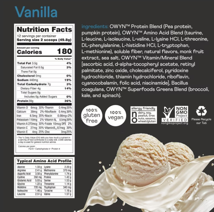 OWYN Pro Elite 30g High Protein Powder, Vanilla, Single