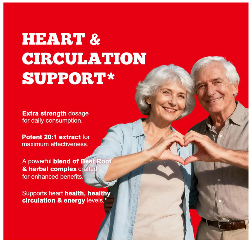 GlucoBio Beet Root Capsules Nitric Oxide Blood Pressure Support Heart 180 Count