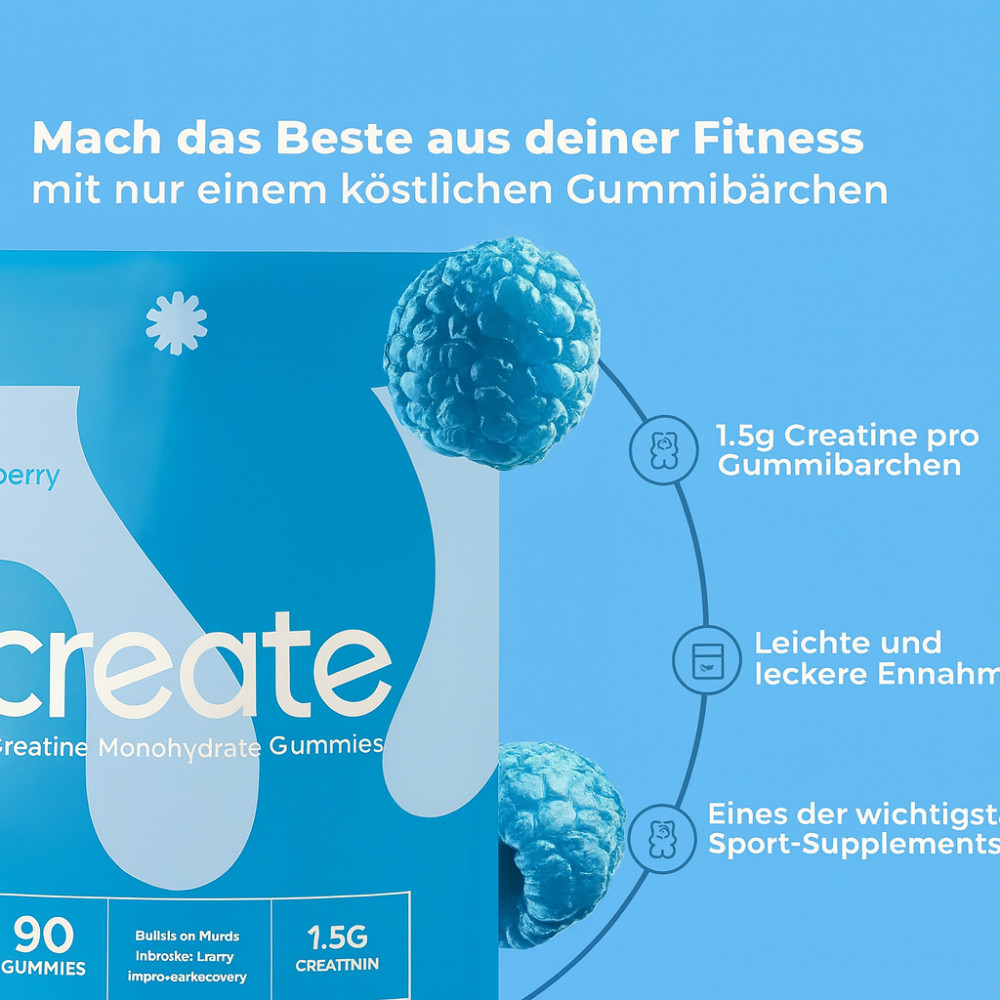 Create Creatine Monohydrate Gummies for Men & Women: Strength, Blue Raspber 90ct