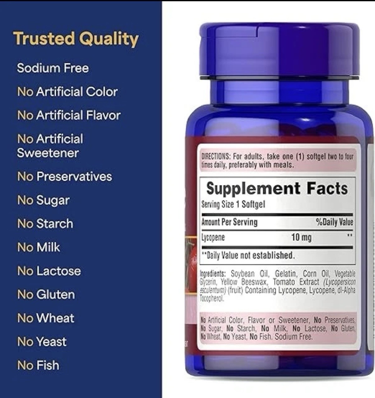 Puritan’s Pride Lycopene 10 mg – 100 Softgels