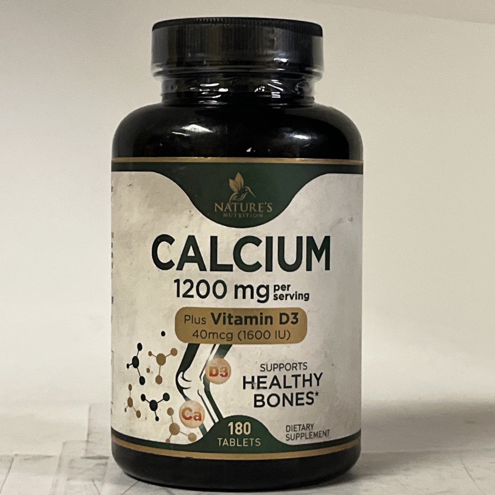 Natures Nutrition Calcium 1200mg 1600IU VitaminD3 Bone Strength Exp2/2027 180ct