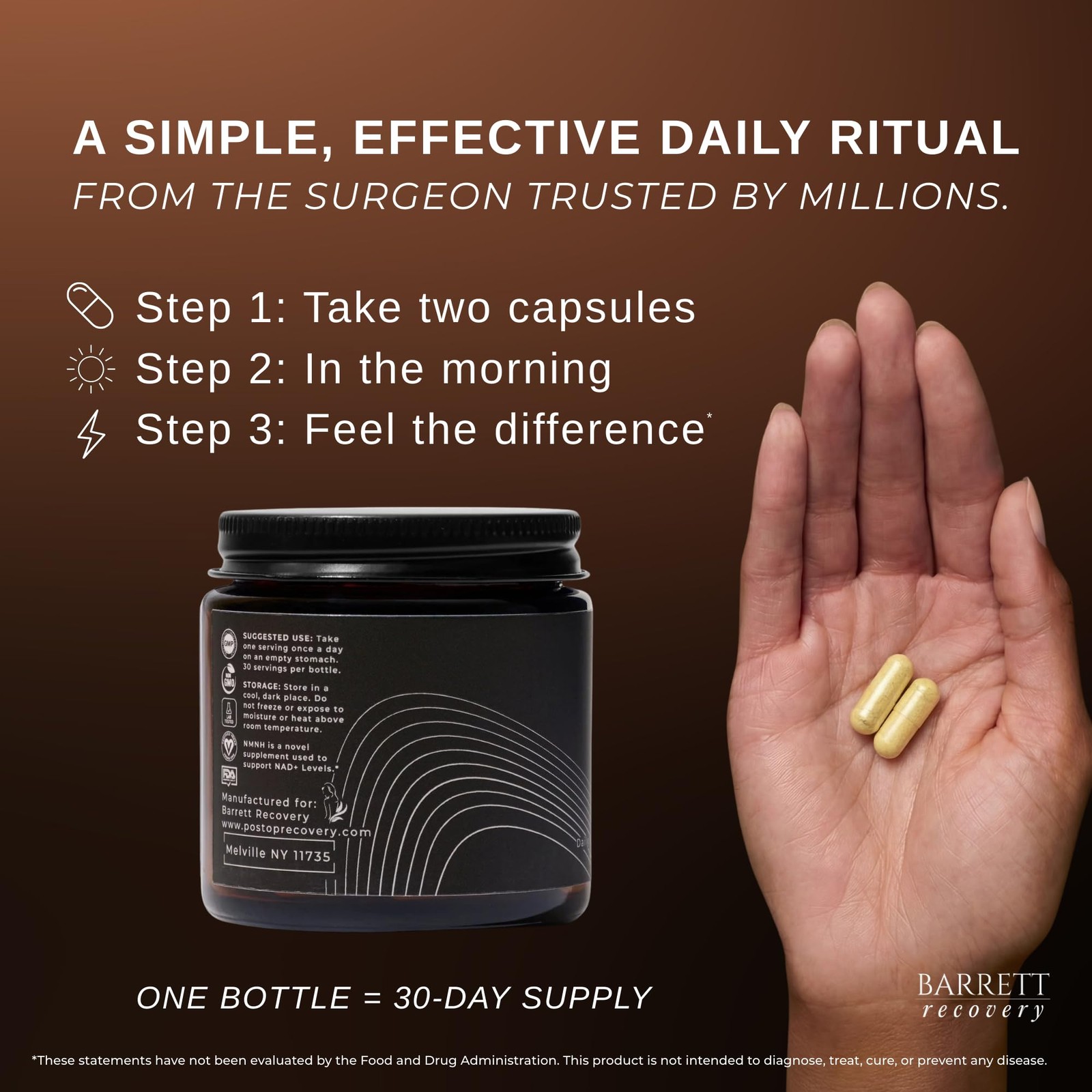 Barrett Recovery NMNH NAD+ Support Supplement – Daily Cellular Energy & Vital…