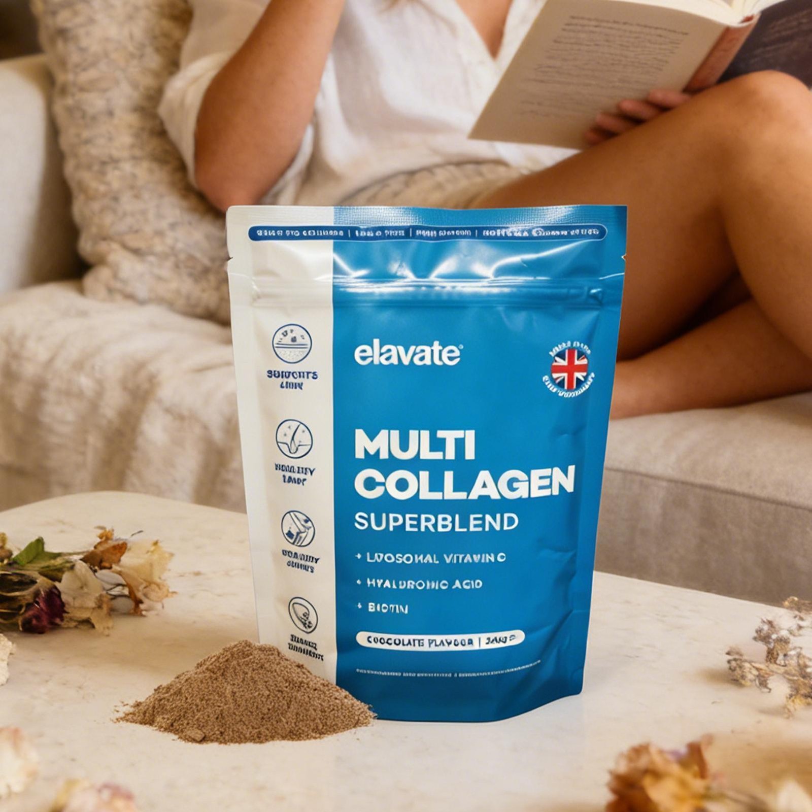 Elavate Multi Collagen Superblend Chocolate Flavor 240g Support Skin Hair Joints