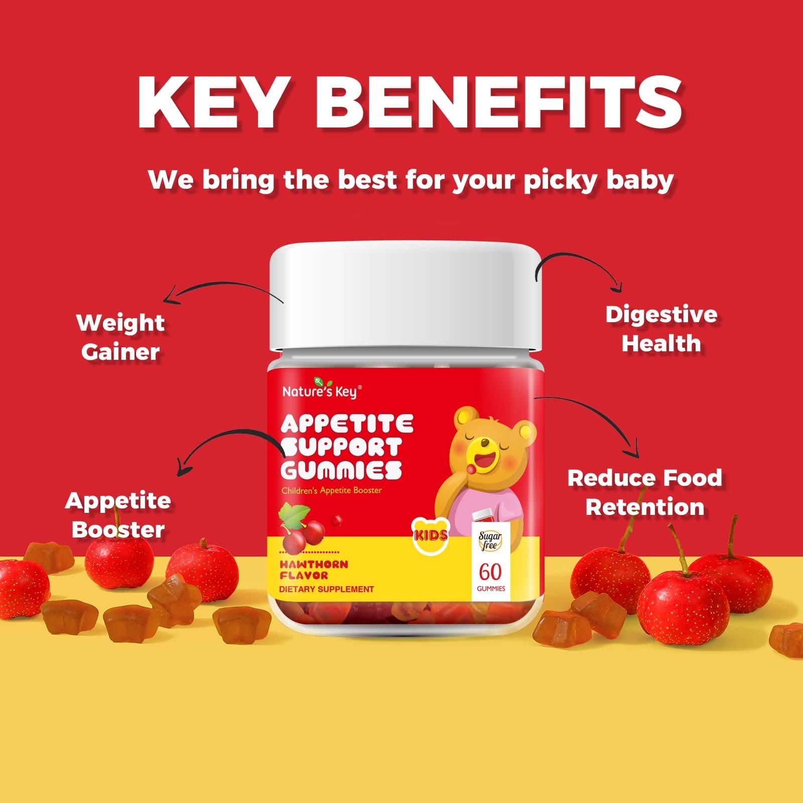 Appetite Booster Gummies Sugar Free 60 Count, Suitable for All Ages 60Ct