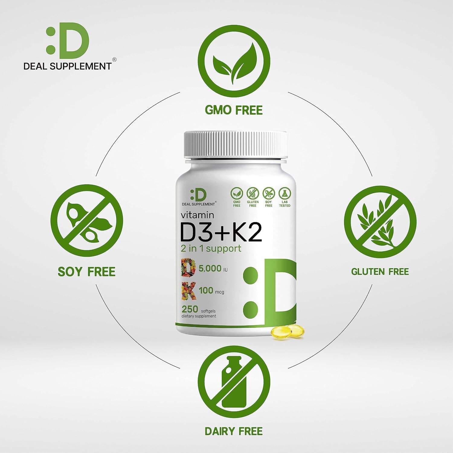 Vitamin D3 & Vitamin K2, Promotes Heart Bone Health -250 Softgel Easy to Swallow