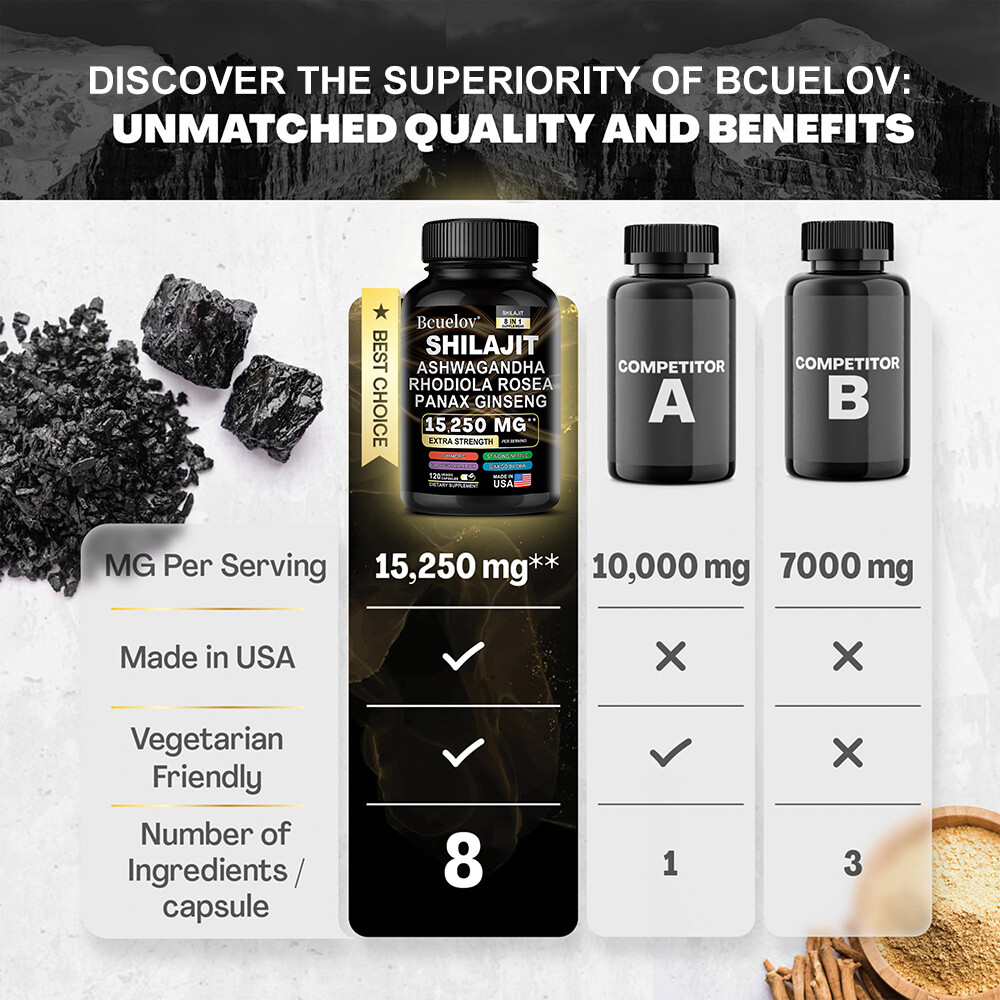 Shilajit Pure Himalaya 9000mg Energy Booster Ashwagandha 2000mg 30/60/120 Caps
