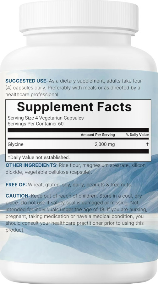 Glycine 2000mg Veggie Capsules Sleep Support Non-GMO Gluten Free Amino Acids Max
