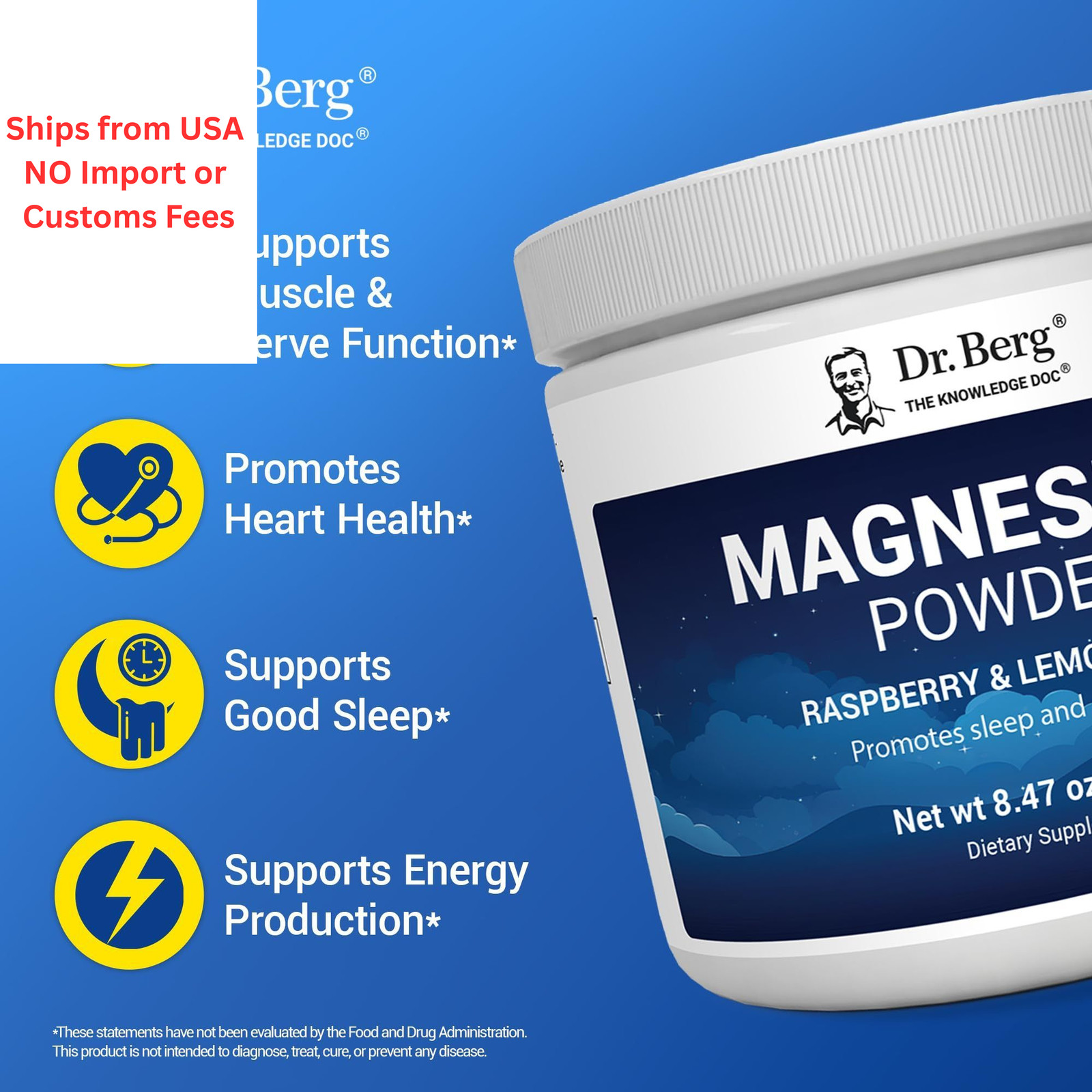 Dr. Berg Magnesium Glycinate Powder for Sleep, 8.47 Ounce (Pack of 1)