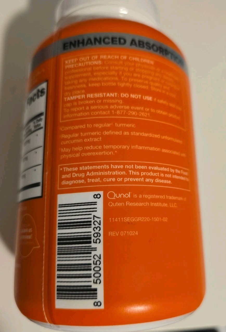 Qunol Turmeric 95% Curcuminoids 1500mg – 220 Capsules (B040)