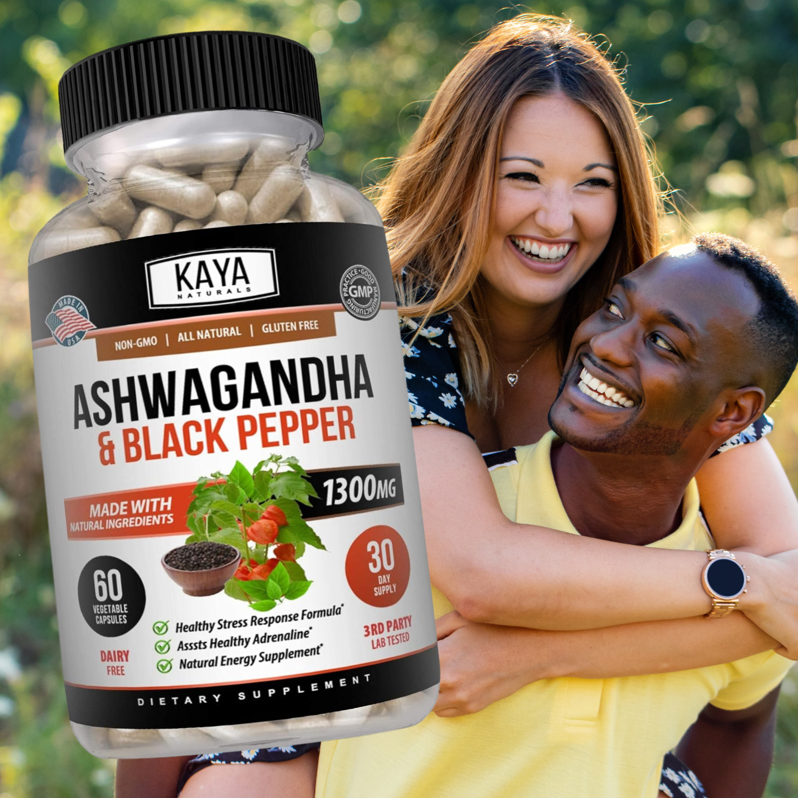 (2 Pack) Organic Ashwagandha 1300mg Anxiety Supplement w/ Black Pepper Root Pow
