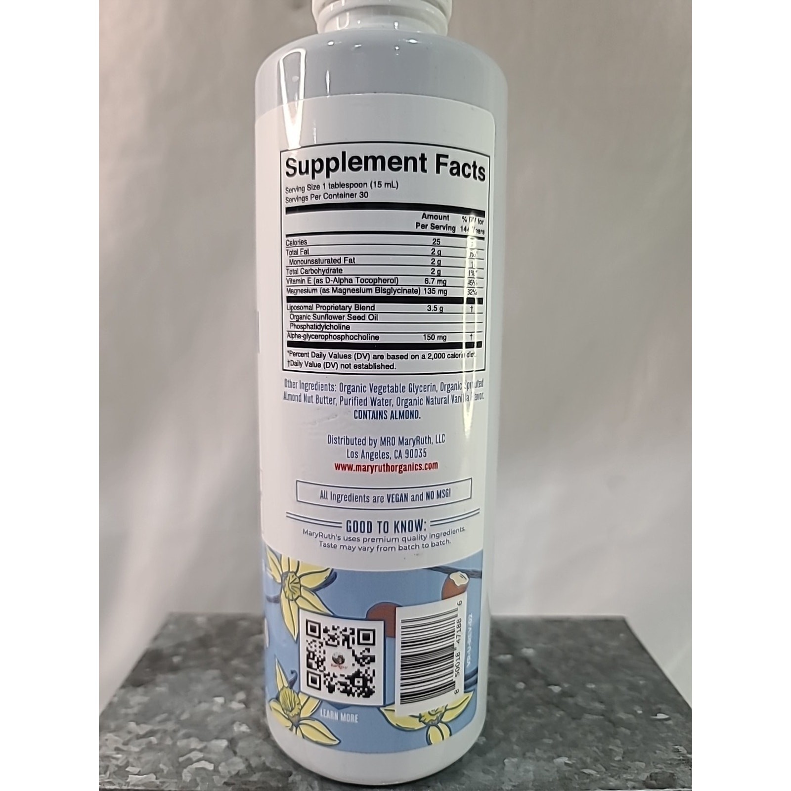 Mary Ruth’s Magnesium Calm Liposomal Almond Vanilla, 15.22 fl oz Exp. 12/27