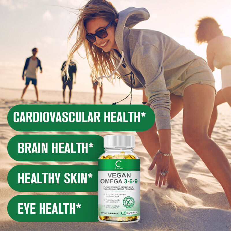 Omega 3-6-9 Vegan Capsules 1360mg High Strength Support Eye & Brain Health 120PC