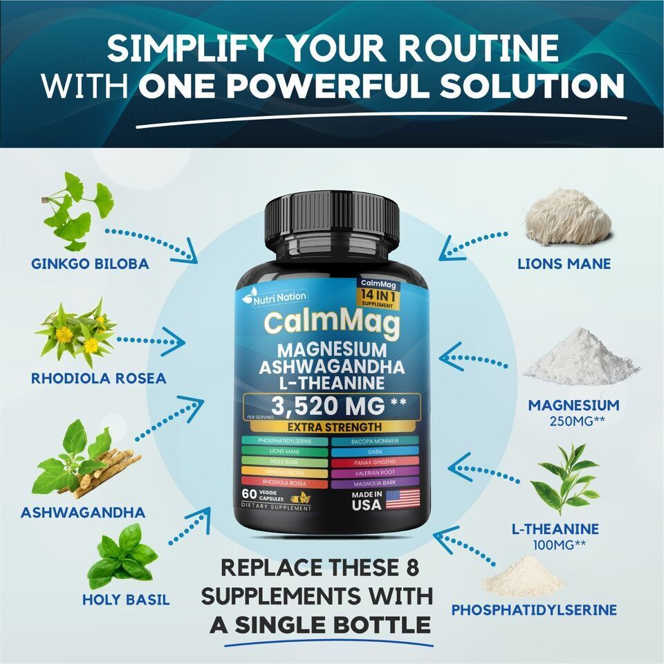 Cortisol Supplement Magnesium Glycinate 250mg Ashwagandha 150mg (3 Bottles Sa…