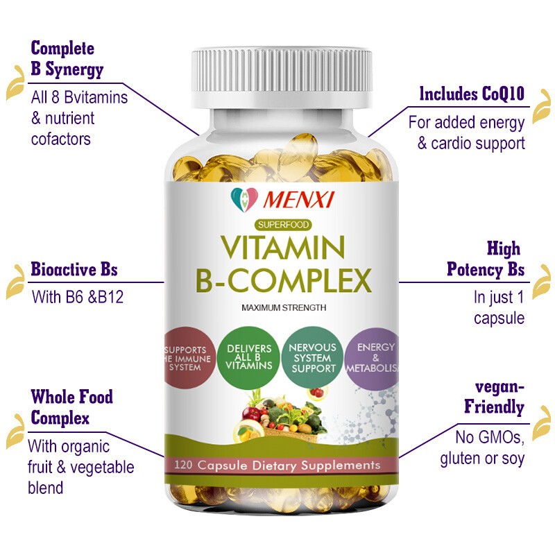 Vitamin B Complex Capsules With COQ10 – High Potency – Immune Support, 1-4 Packs