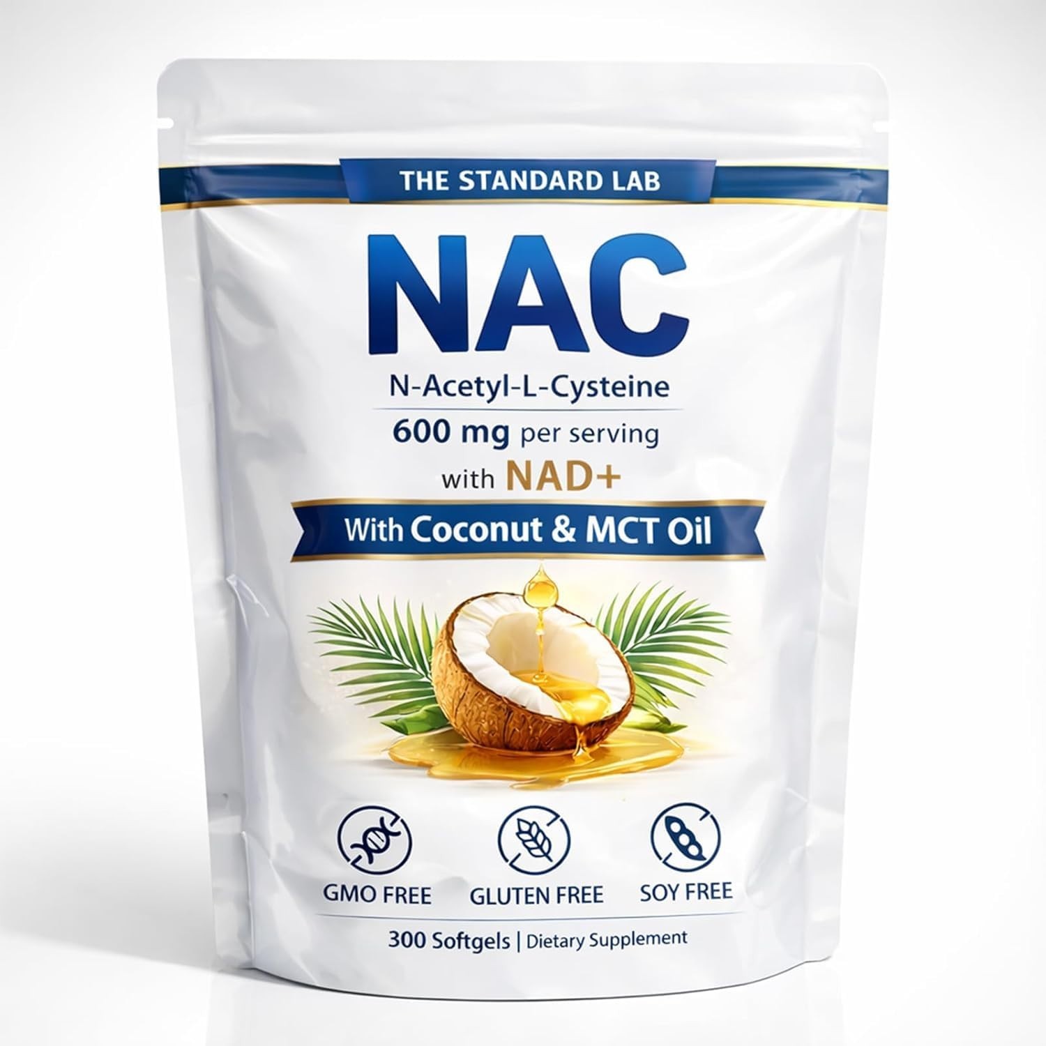 NAC 600mg with NAD+ Daily Complex, 300 Softgels – GMO Free, Gluten Free, Soy Fre