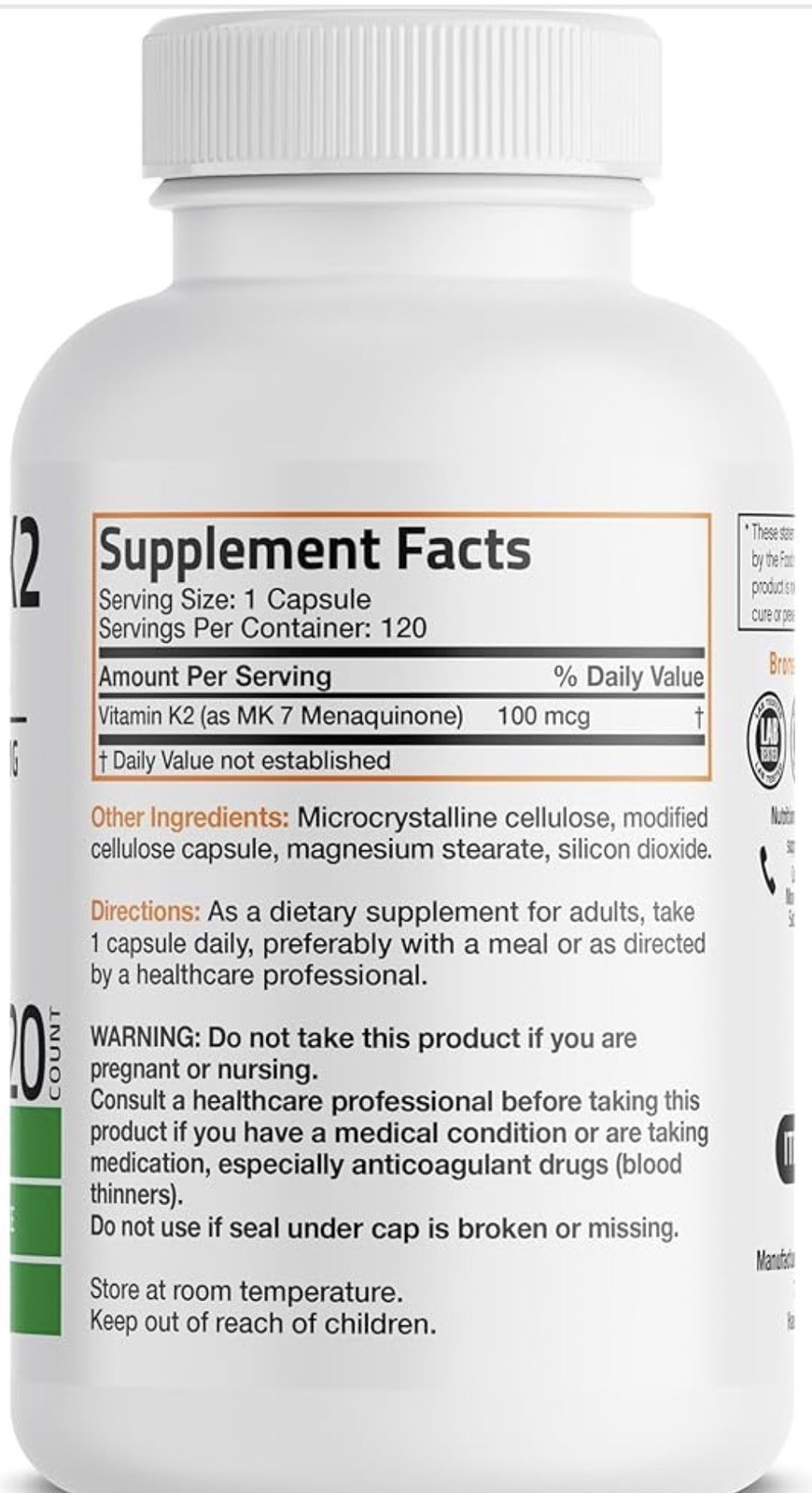 Bronson Vitamin K2 as MK-7 Menaquinone 100 mcg Non-GMO, 120 Count (Pack of 1)