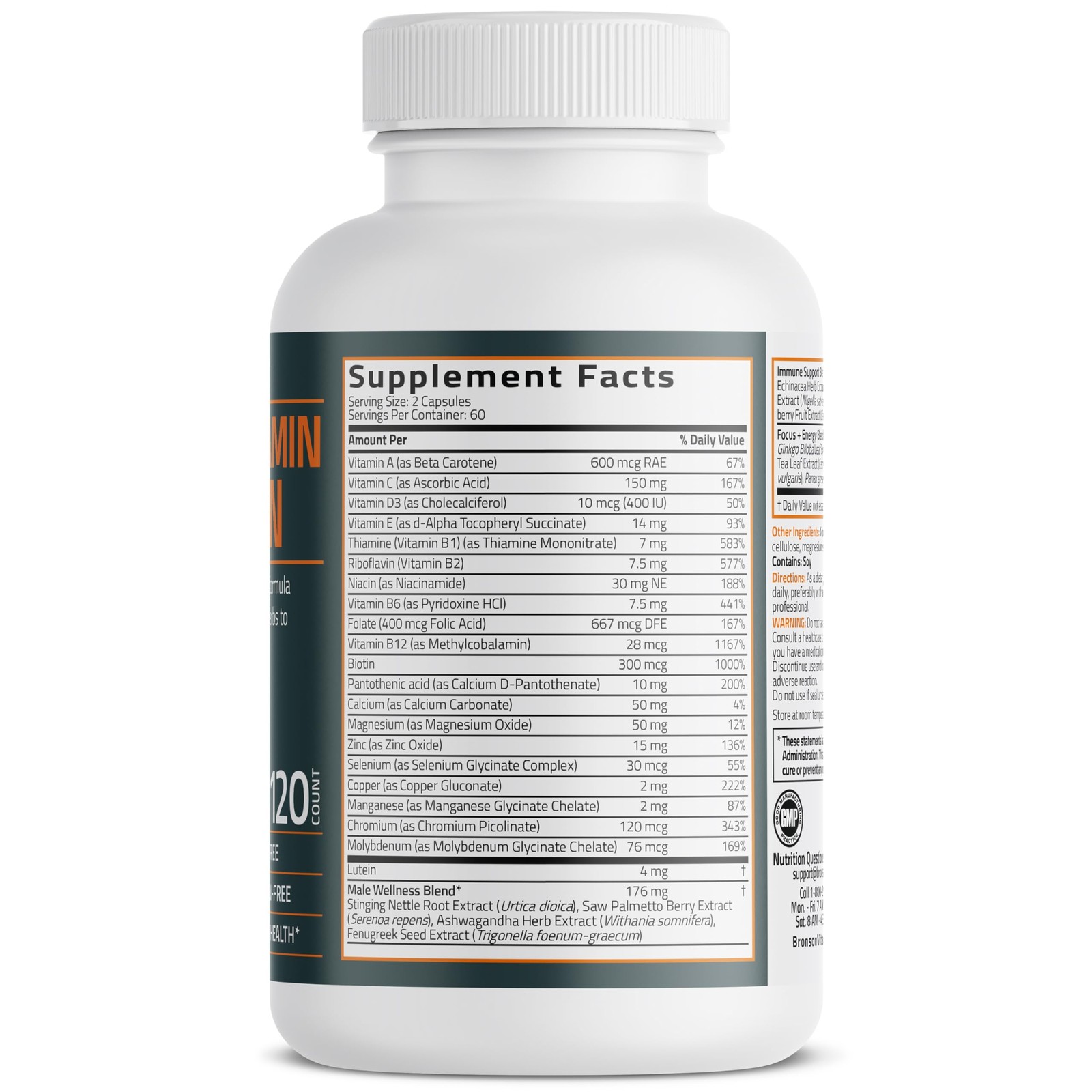 Bronson Multivitamin for Men All-in-One Daily Coverage 120 Count (Pack of 1)