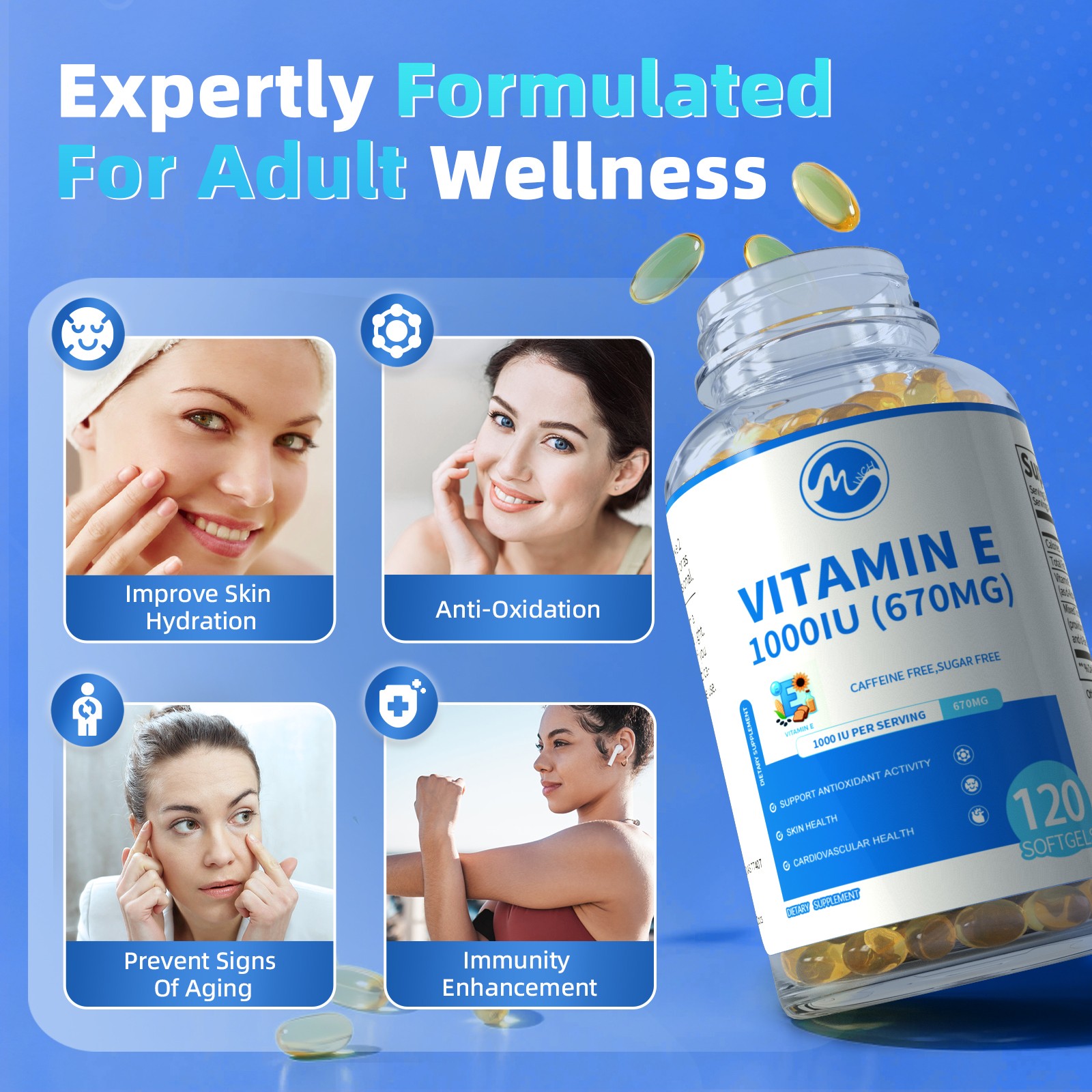 Vitamin E 1000 Iu 670mg Capsules – Supports Skin, Hair, Immune and Eye Health