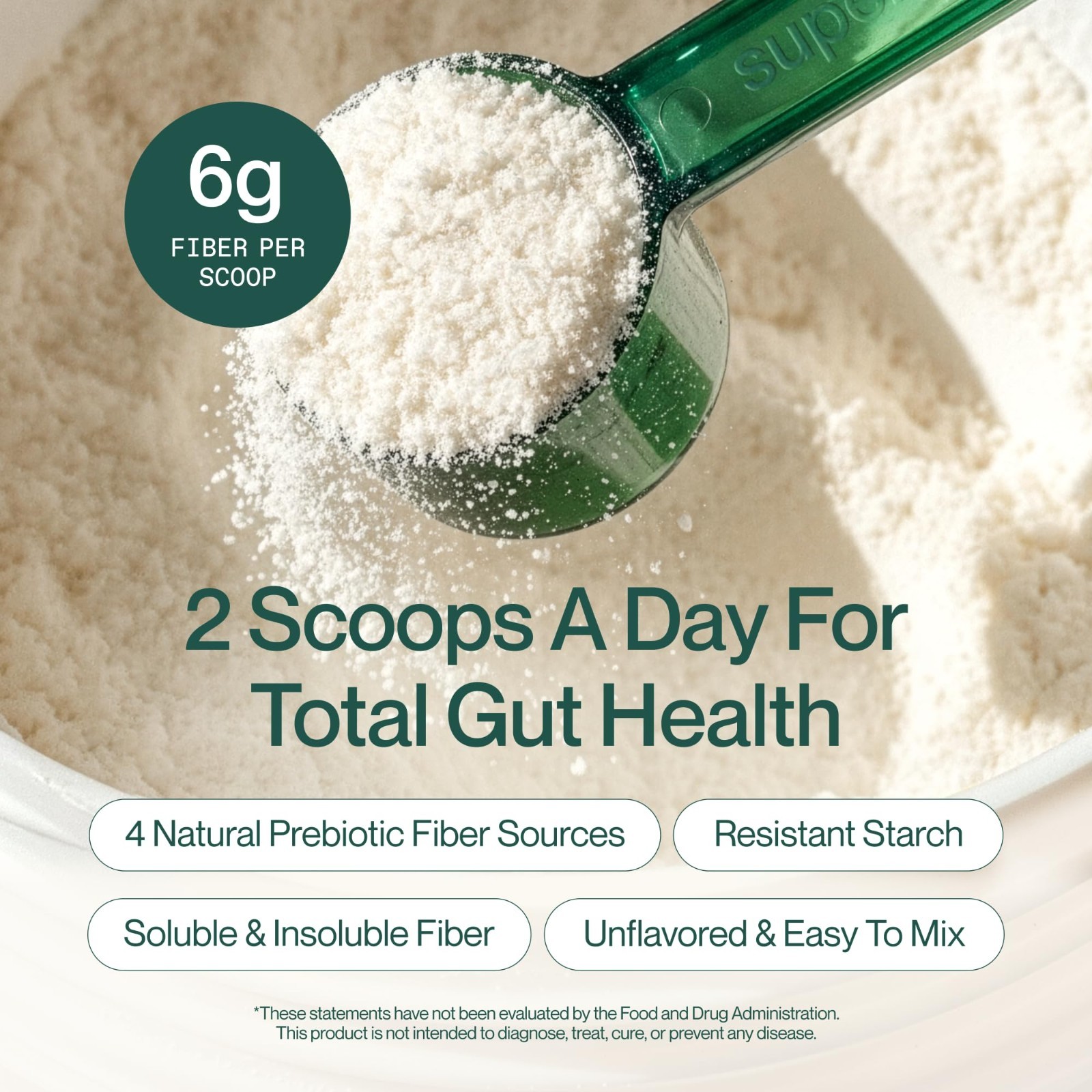 Daily Fiber Powder – Sugar Free Vegan Prebiotic Blend for Gut Health, 18 Serving