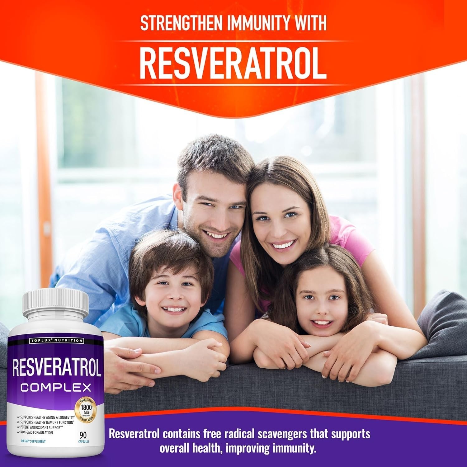 Resveratrol 1800mg Antioxidant Complex, Anti Aging, 90 Capsules